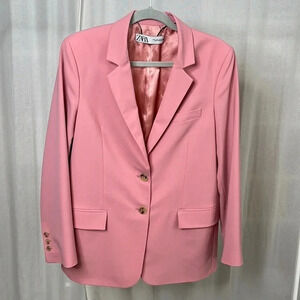 ZARA Oversized Pink Wool Blend Lined Blazer, Size S